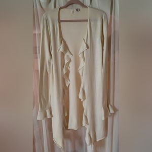Ivory Ruffle-Trimed Cardigan - L